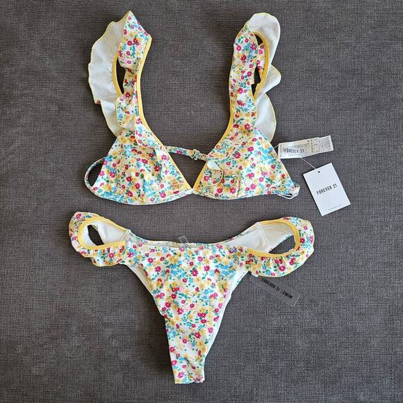 NWT Forever 21 Women's Floral Print Underwire Swim Bikini Top & Bottom Size Xl - Picture 1 of 7